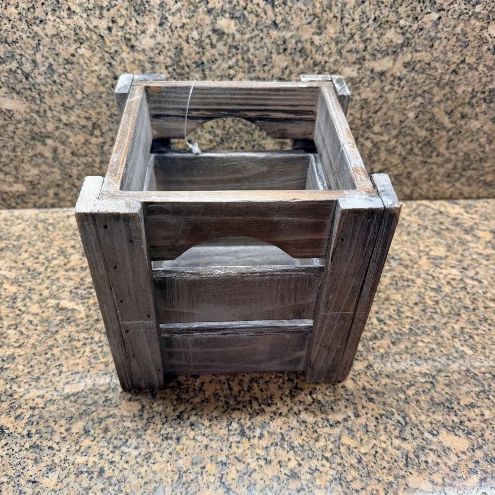 Rustic Brown Wood Square Decorative Storage Box SM Crate Planter Holder Cottage